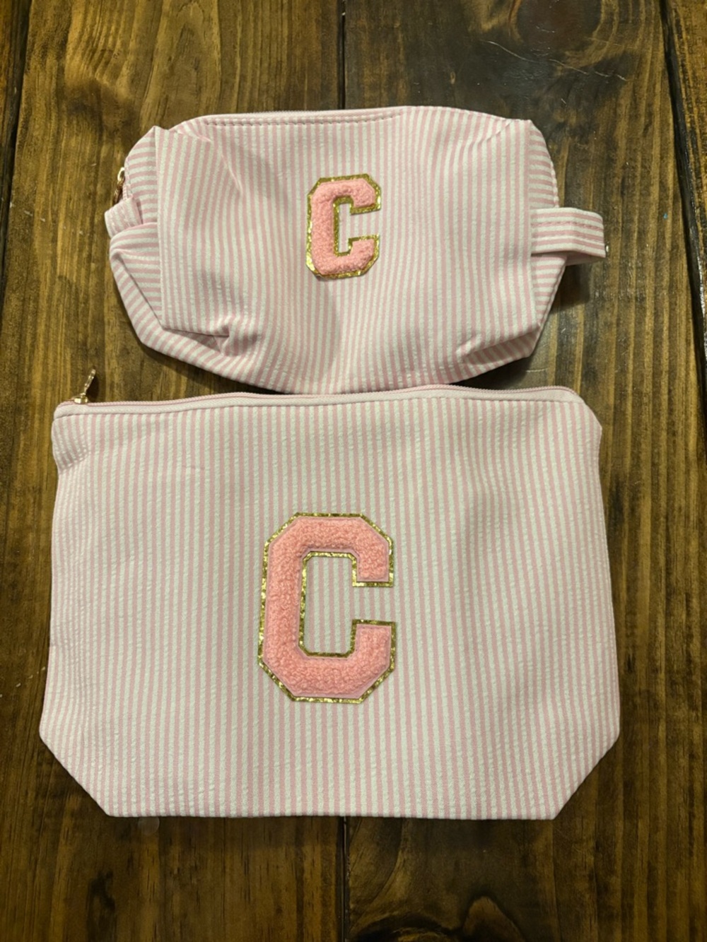 Pink Initial 'C' Makeup & Travel Pouch Set